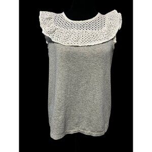 J. CREW RUFFLE WOMEN TOP, GREY/WHITE, WORK ATTIRE, WESTERN, COTTAGECORE